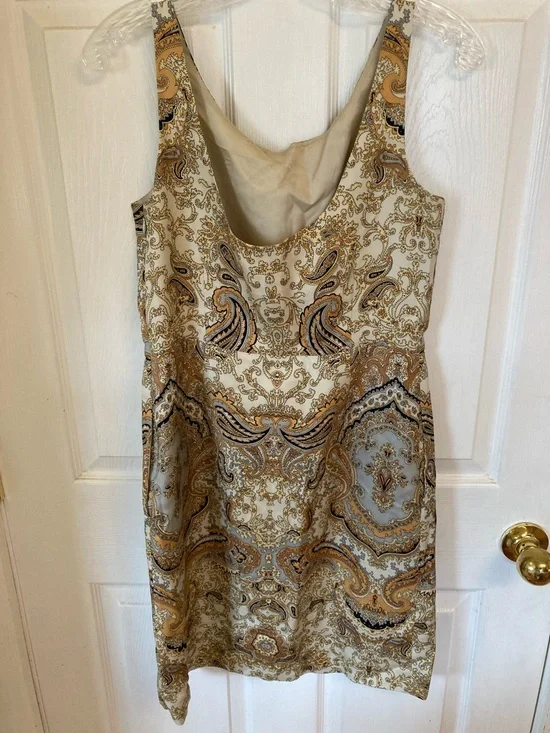 J. Crew 85% Silk Gold & Cream Paisley Midi Sheath Dress - Picture 3 of 10